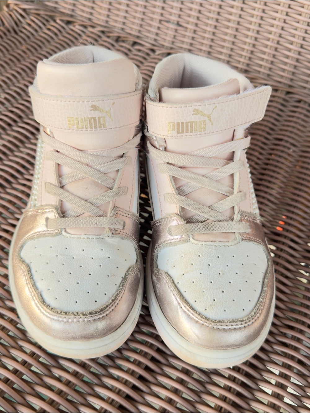 PUMA Kids' High-Top Sneakers in Light Pink & Metallic Rose Size 13